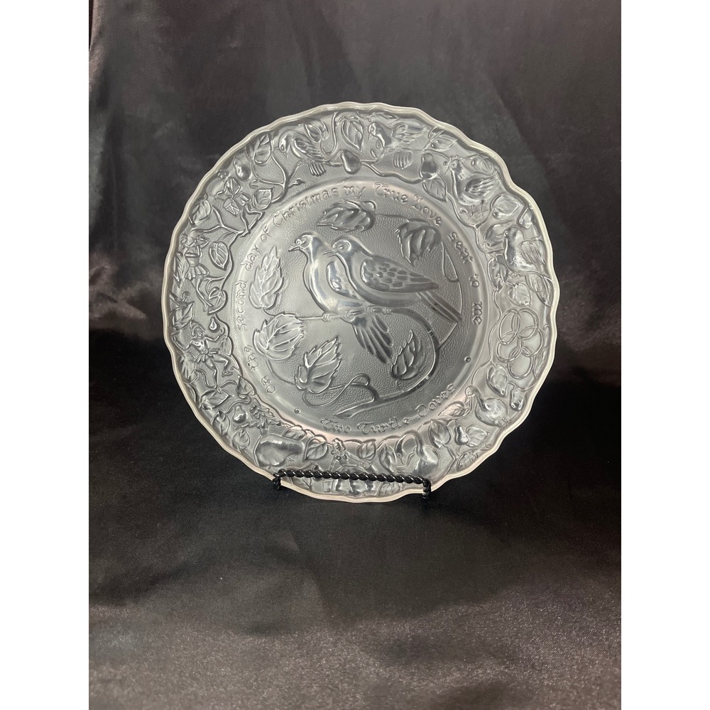 Vintage Clear Frosted Glass 12 Days of Christmas Two Turtle Doves Plate 8 inch